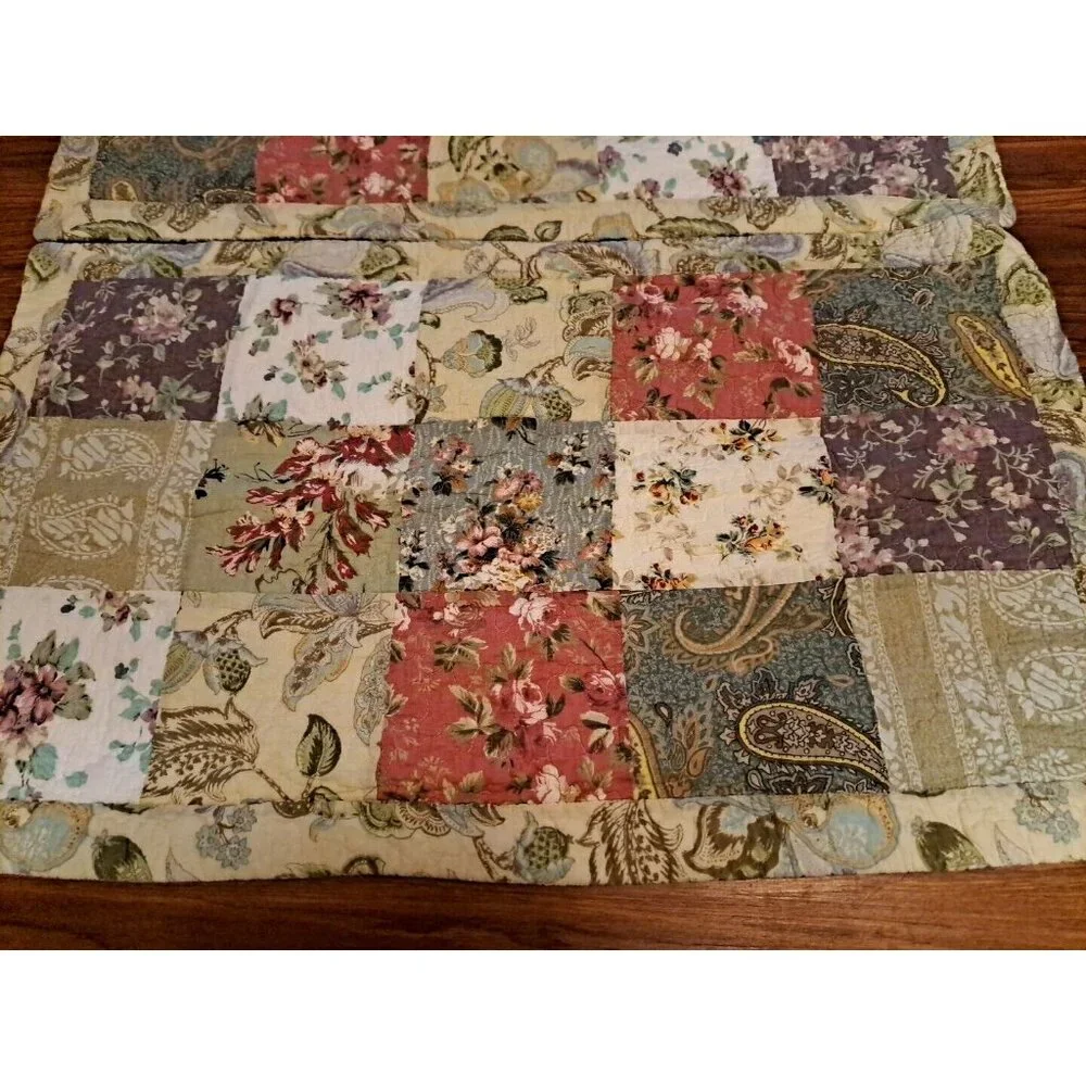 Quilted King Pillow Shams Patchwork Floral Paisley Lotus Flower Cotton Tie Back
